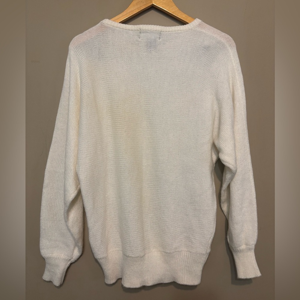 BUBBLES INTERNATIONAL Vintage 80’s Knit Sweater w. Leaf & Sequins Embellishments - Picture 2 of 6